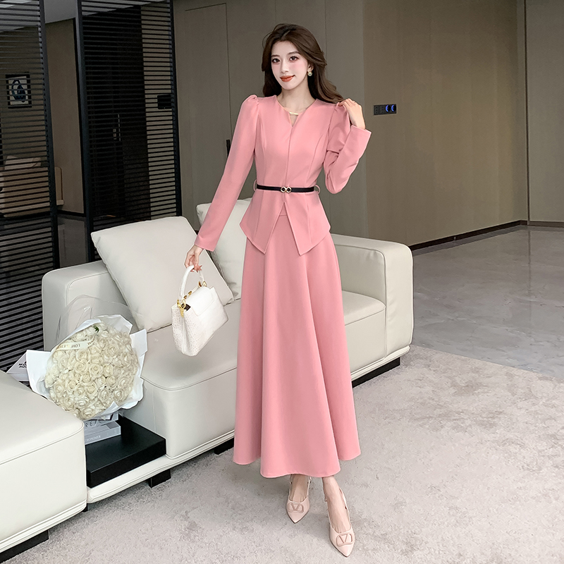 Autumn tops slim long skirt 2pcs set