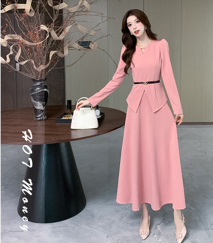 Autumn tops slim long skirt 2pcs set