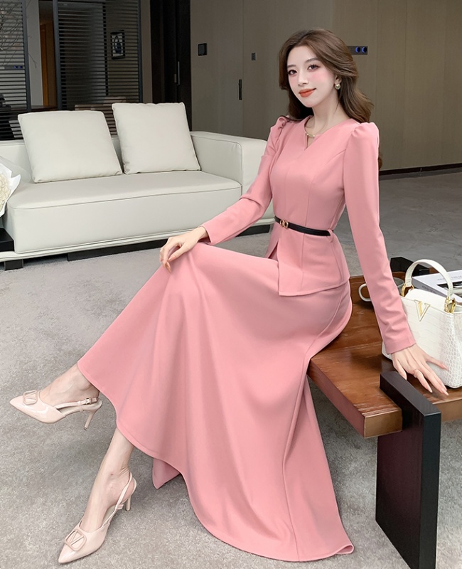 Autumn tops slim long skirt 2pcs set