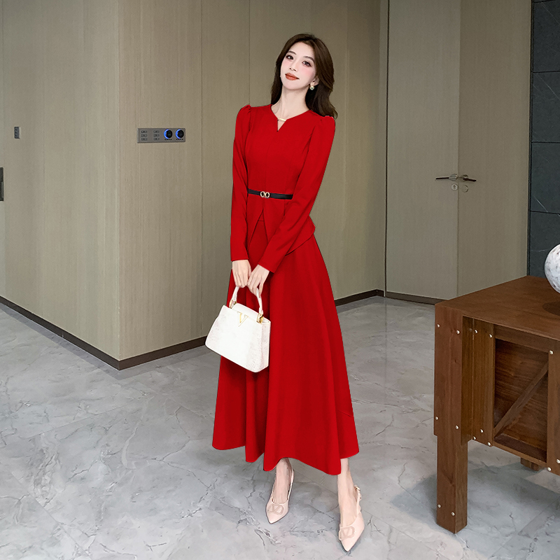 Autumn tops slim long skirt 2pcs set