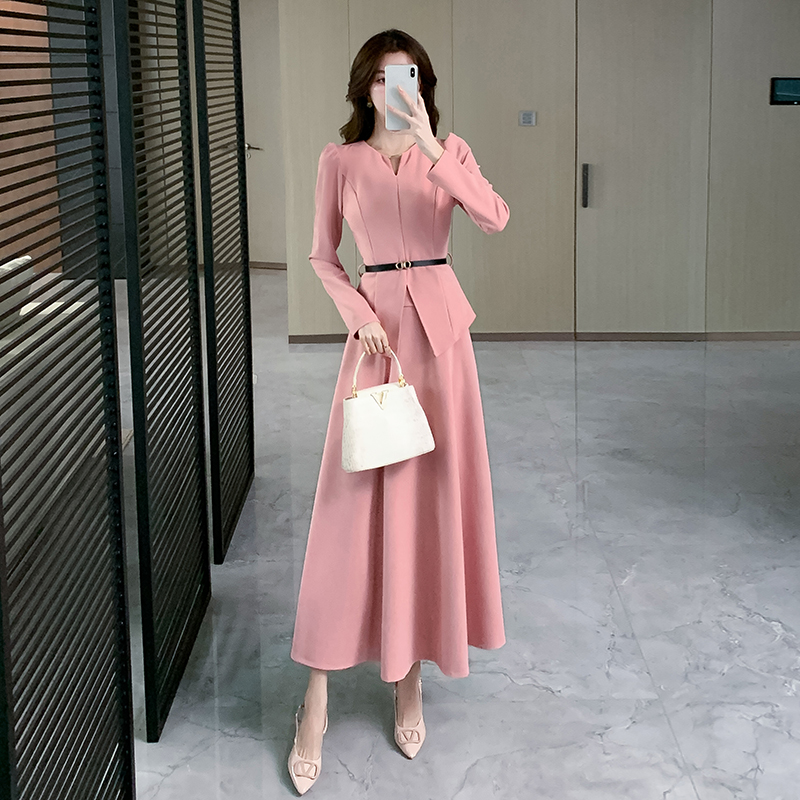 Autumn tops slim long skirt 2pcs set