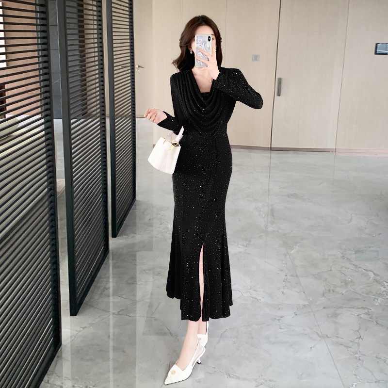 Mermaid temperament formal dress long sleeve long dress for women