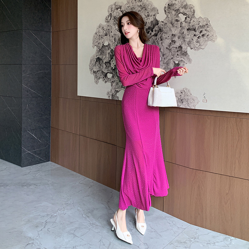 Mermaid temperament formal dress long sleeve long dress for women