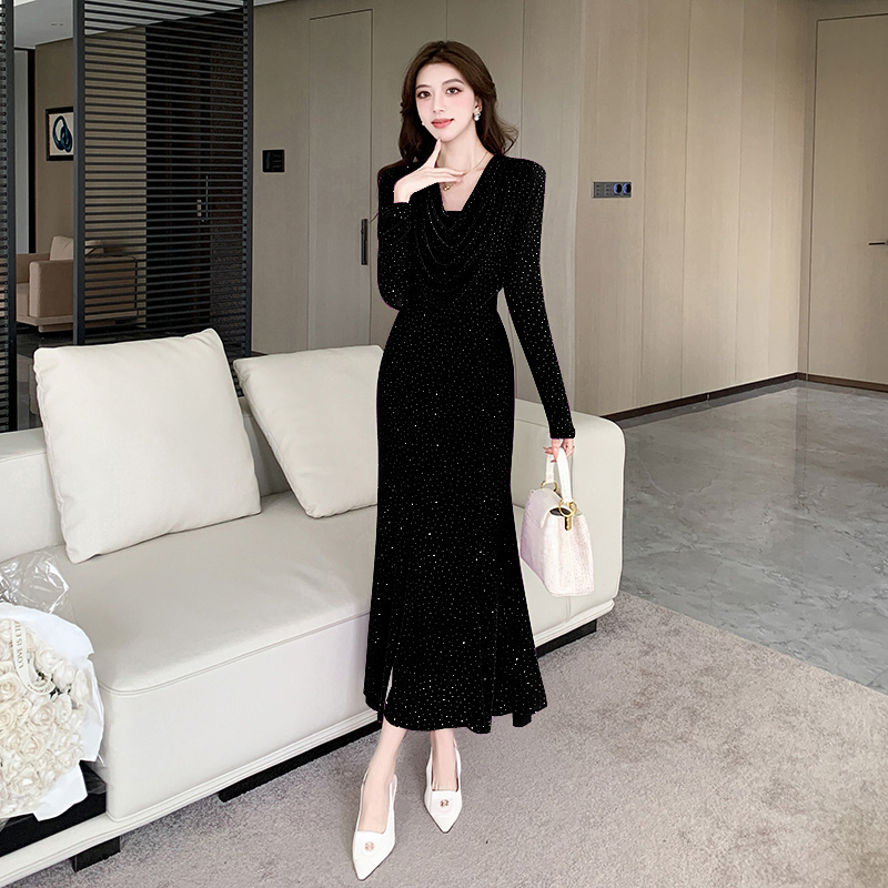 Mermaid temperament formal dress long sleeve long dress for women