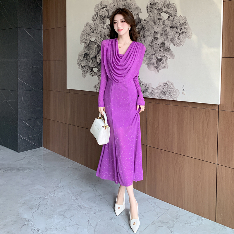 Mermaid temperament formal dress long sleeve long dress for women