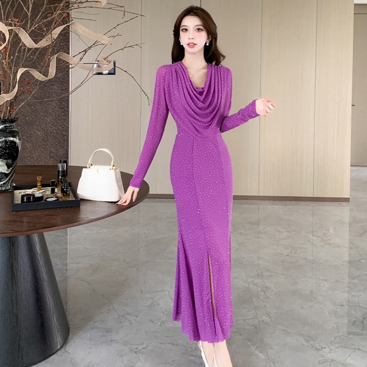 Mermaid temperament formal dress long sleeve long dress for women