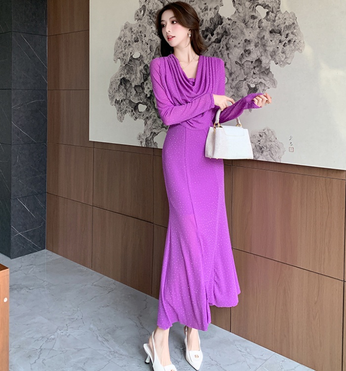 Mermaid temperament formal dress long sleeve long dress for women