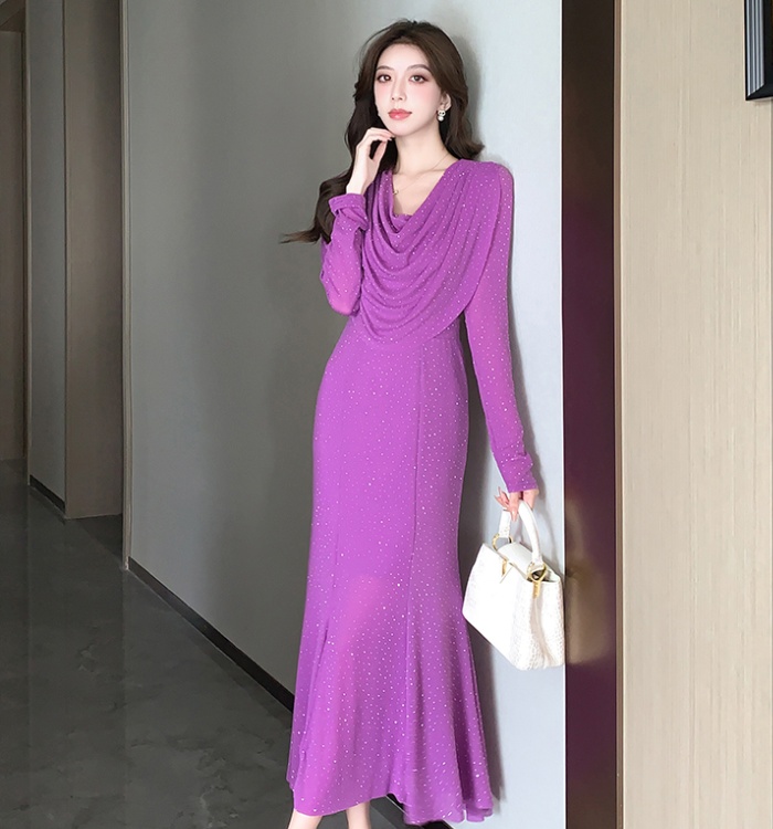 Mermaid temperament formal dress long sleeve long dress for women