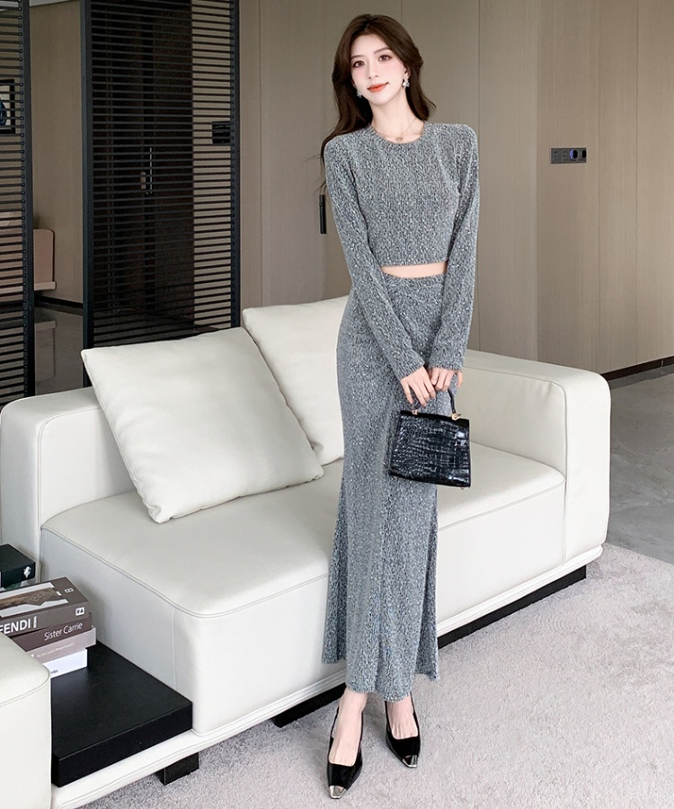 Autumn liangsi tops temperament fashion long skirt 2pcs set