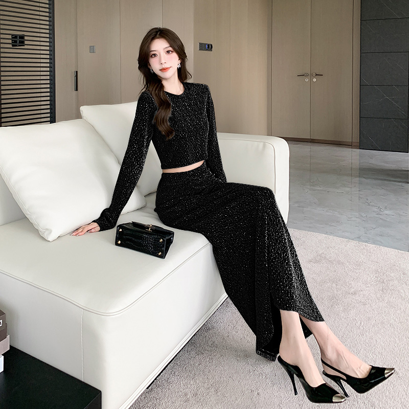 Autumn liangsi tops temperament fashion long skirt 2pcs set