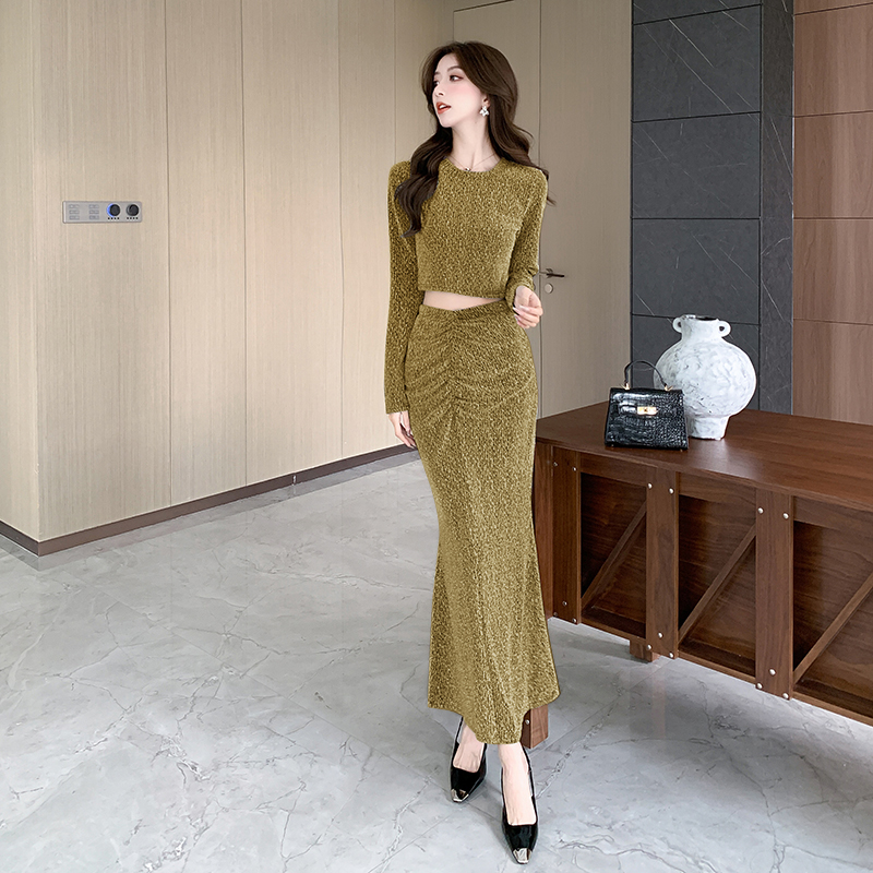 Autumn liangsi tops temperament fashion long skirt 2pcs set