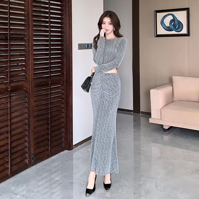 Autumn liangsi tops temperament fashion long skirt 2pcs set