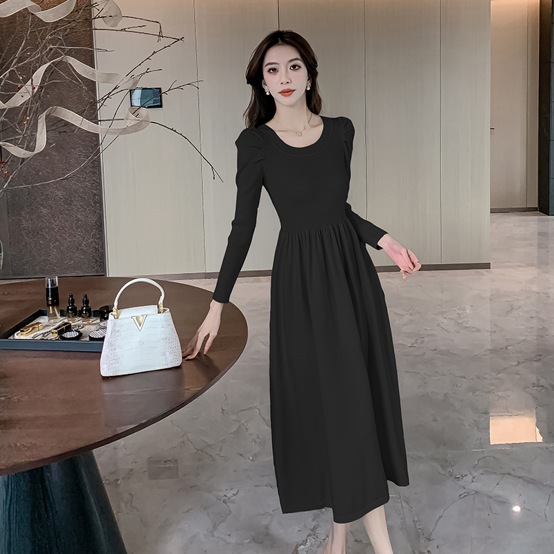 Bottoming France style tender A-line knitted dress