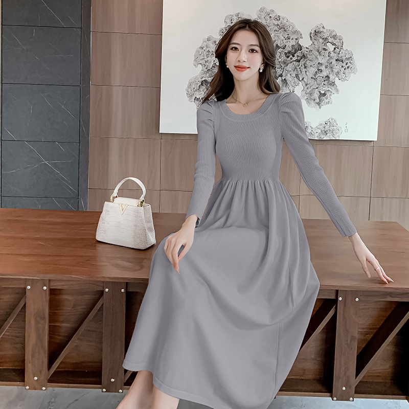 Bottoming France style tender A-line knitted dress