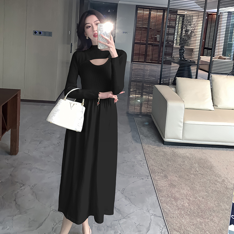 Half high collar long sleeve autumn and winter dress