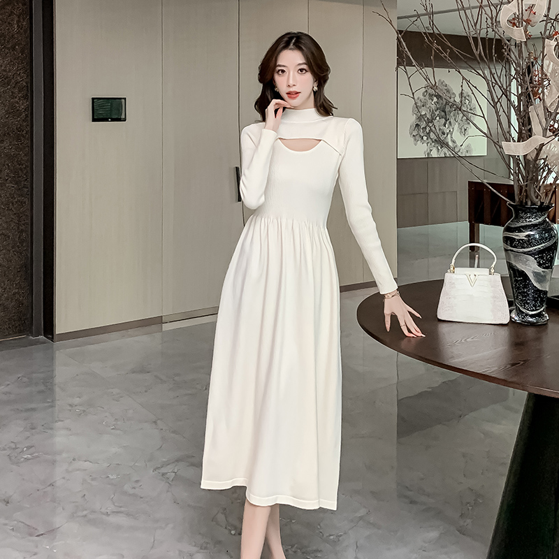 Half high collar long sleeve autumn and winter dress