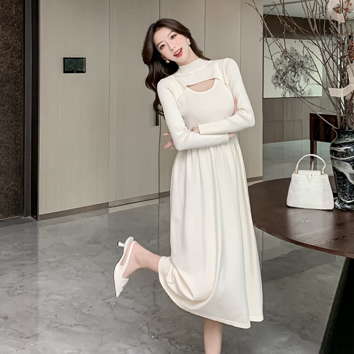 Half high collar long sleeve autumn and winter dress