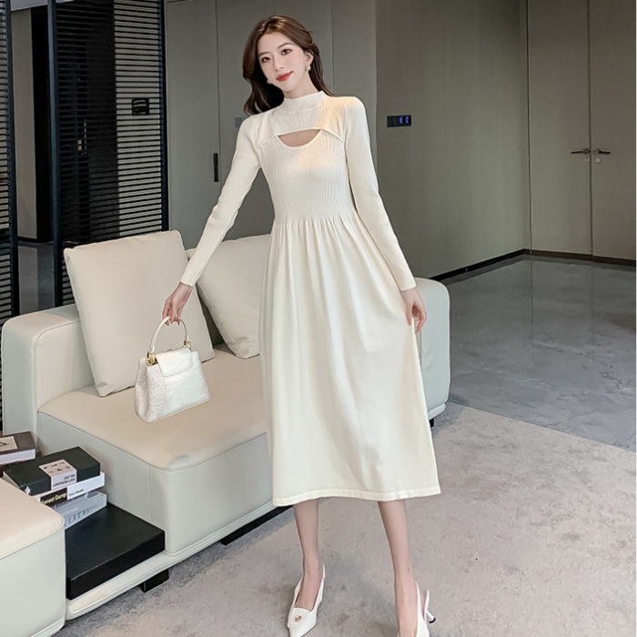 Half high collar long sleeve autumn and winter dress