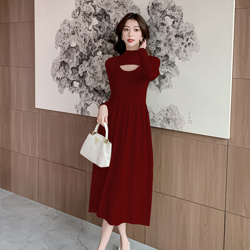 Half high collar long sleeve autumn and winter dress