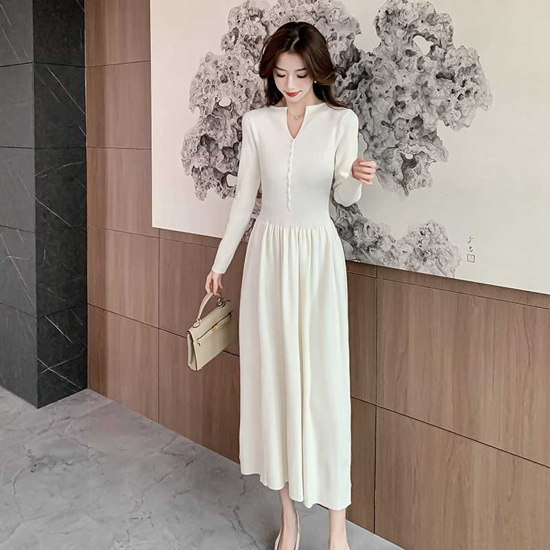 A-line Hepburn style sweater dress knitted dress