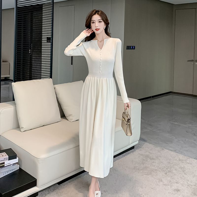 A-line Hepburn style sweater dress knitted dress