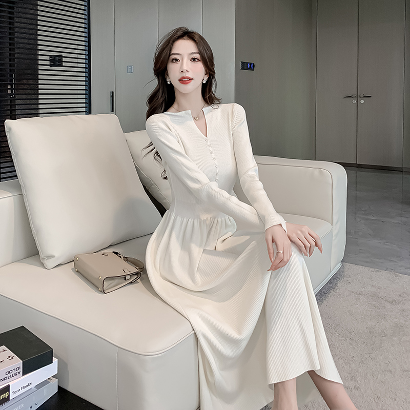 A-line Hepburn style sweater dress knitted dress