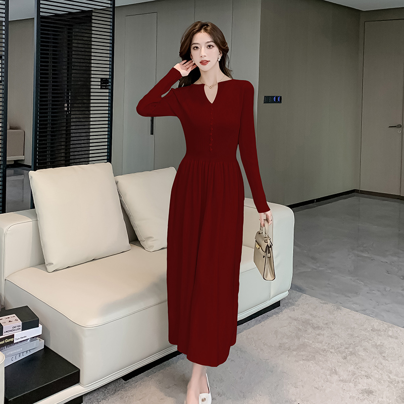 A-line Hepburn style sweater dress knitted dress