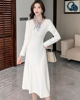 Long sleeve high waist scarf knitted simple dress