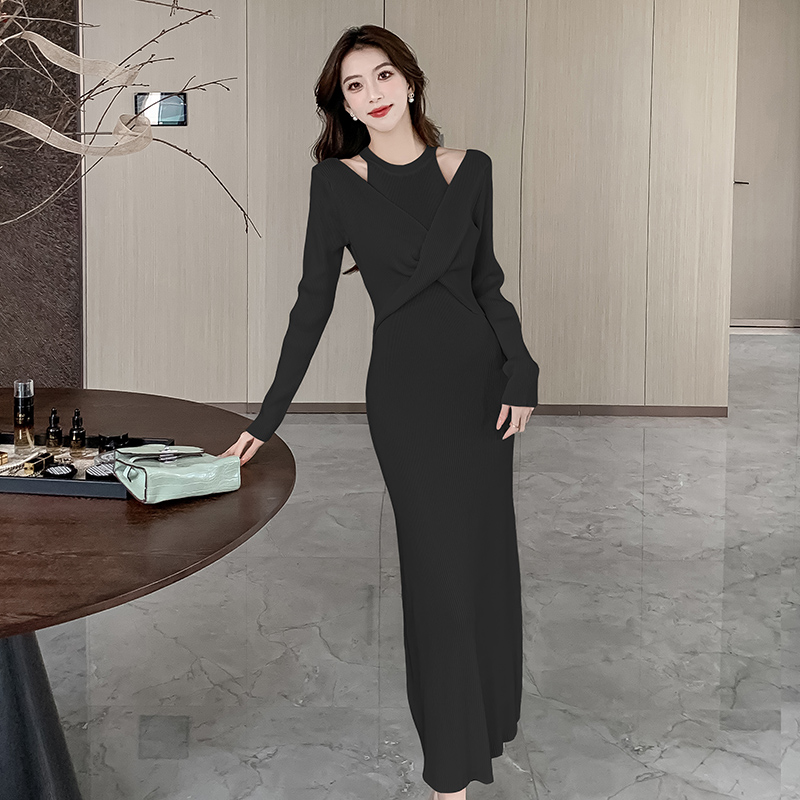 Slim strapless dress temperament France style long dress