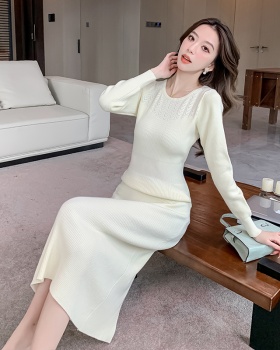 Bottoming round neck dress slim long sleeve overcoat