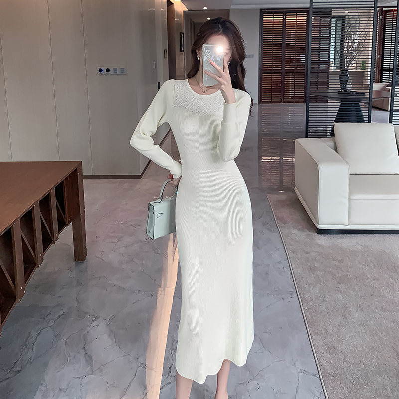 Bottoming round neck dress slim long sleeve overcoat