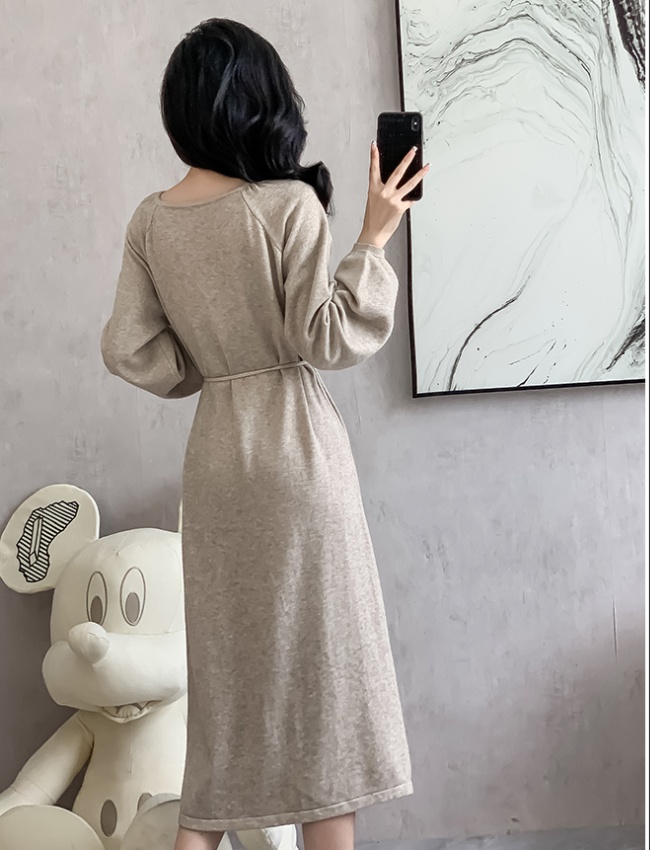 Knitted France style long sweater autumn and winter retro dress