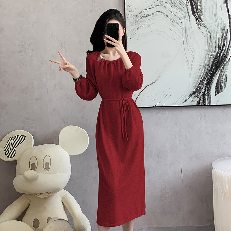 Knitted France style long sweater autumn and winter retro dress