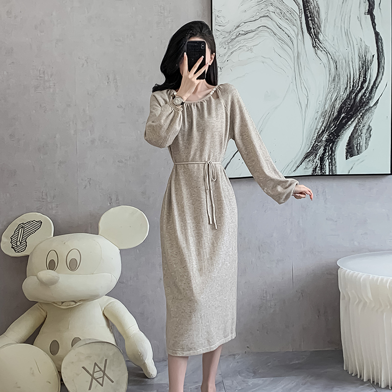 Knitted France style long sweater autumn and winter retro dress