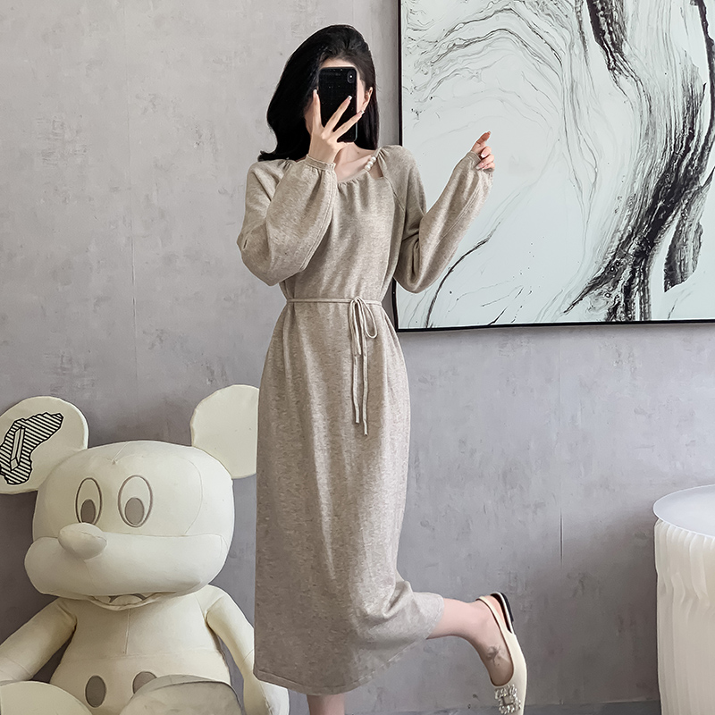 Knitted France style long sweater autumn and winter retro dress