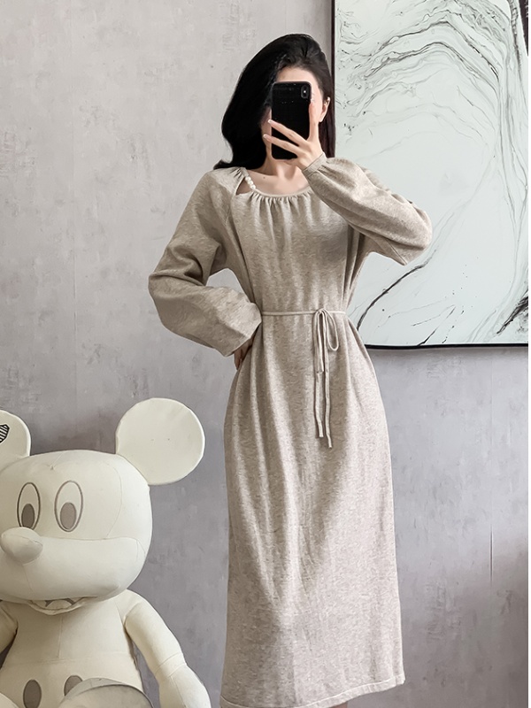 Knitted France style long sweater autumn and winter retro dress