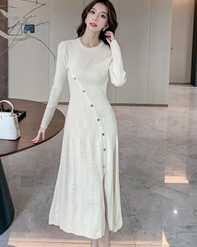 Temperament retro slim dress split knitted long dress