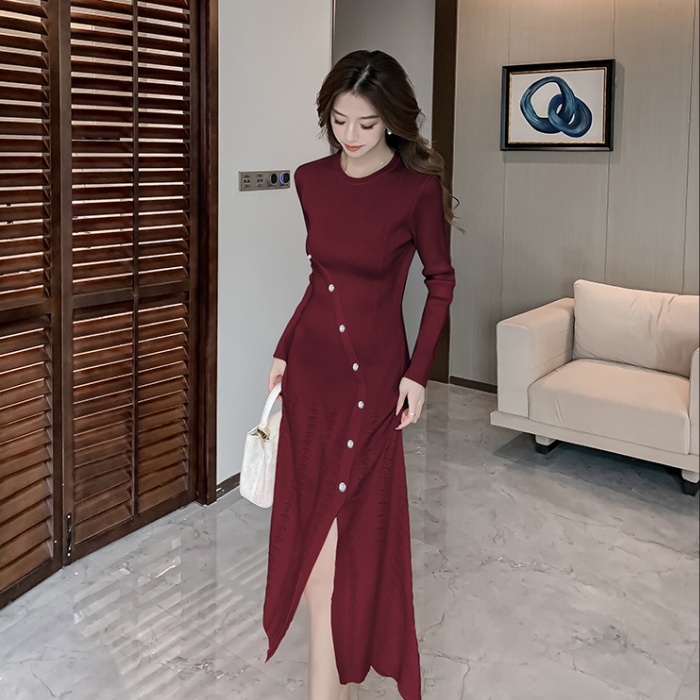 Temperament retro slim dress split knitted long dress