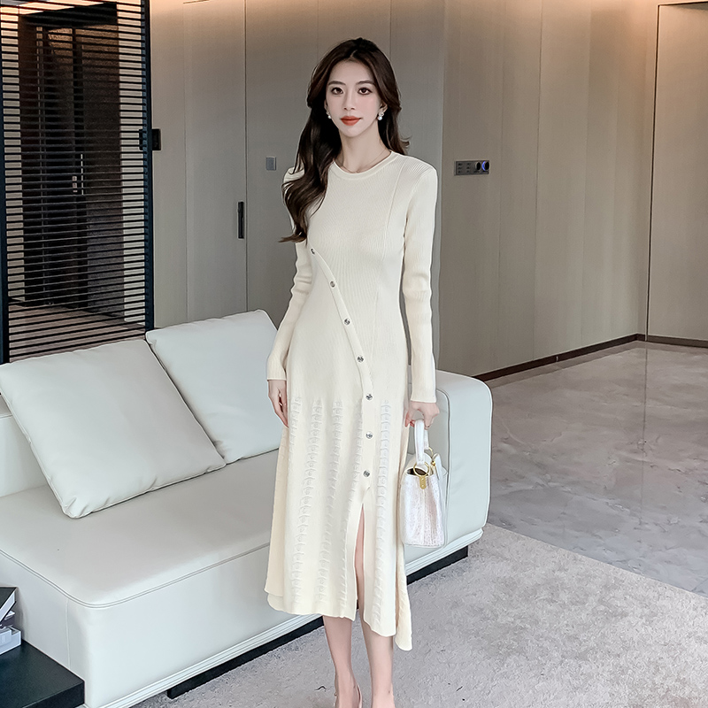 Temperament retro slim dress split knitted long dress