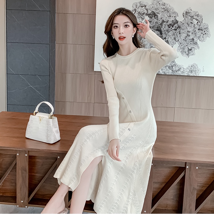 Temperament retro slim dress split knitted long dress