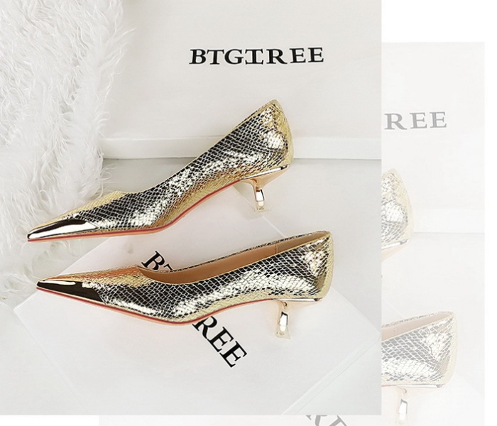 Sequins serpentine pointed middle-heel shoes for women