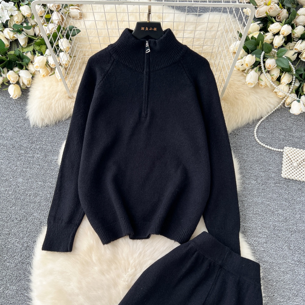 Lazy zip sweater Casual pants 2pcs set for women