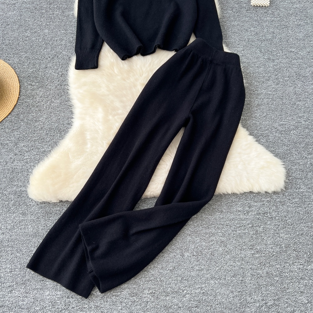 Lazy zip sweater Casual pants 2pcs set for women