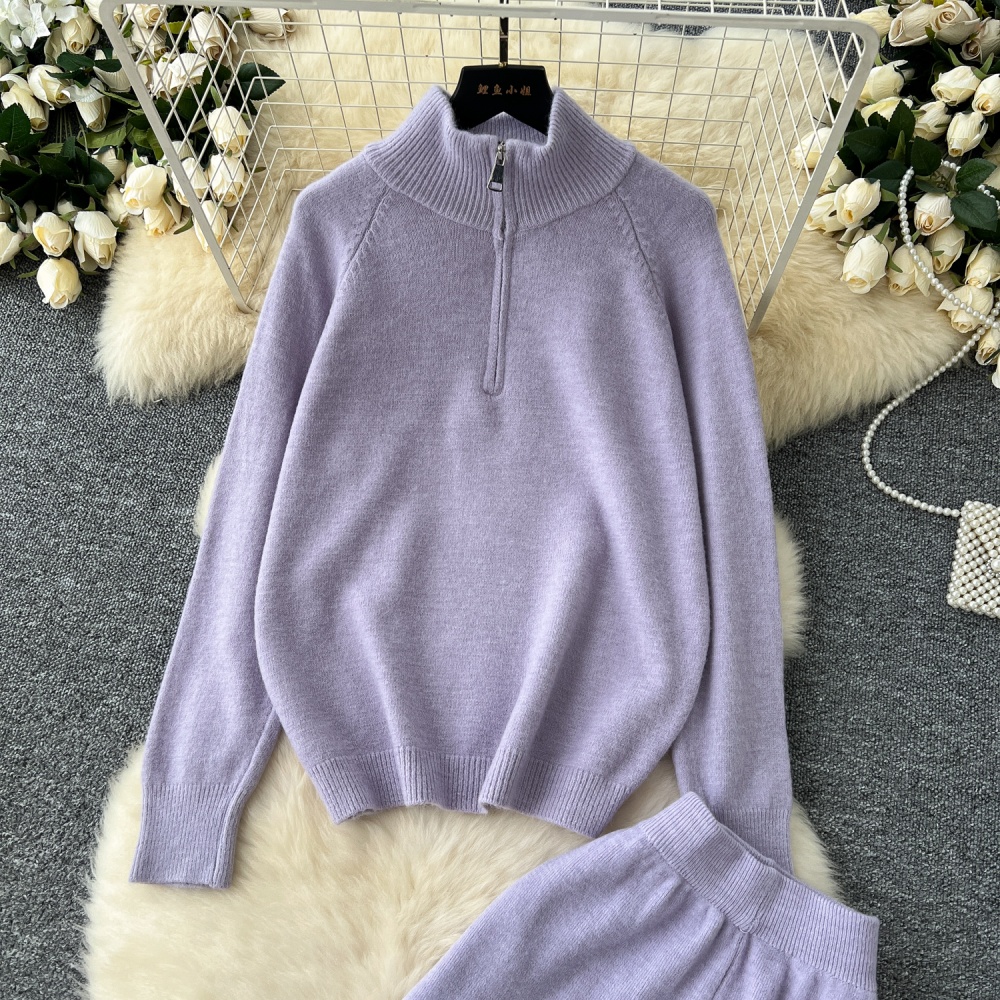 Lazy zip sweater Casual pants 2pcs set for women