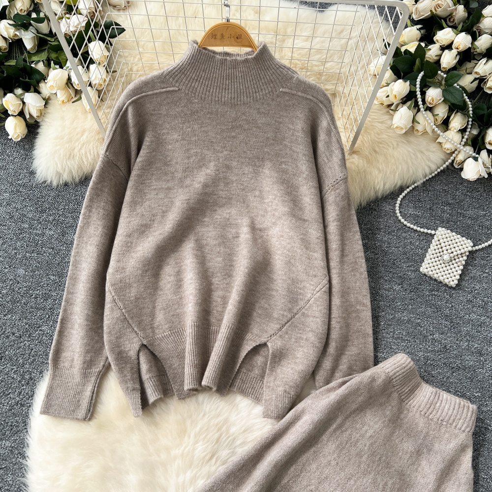 Lazy sweater long sleeve skirt 2pcs set for women