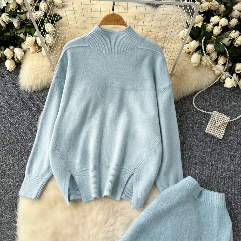 Lazy sweater long sleeve skirt 2pcs set for women