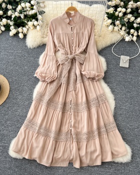 Cstand collar dress court style long dress for women