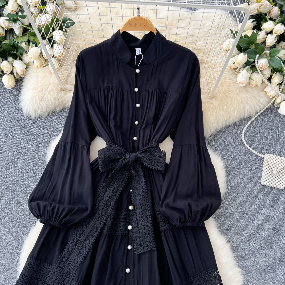 Cstand collar dress court style long dress for women