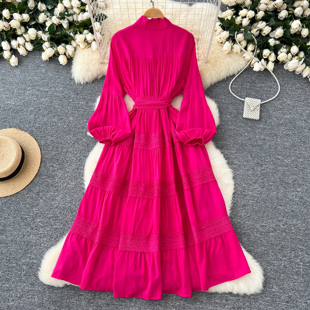 Cstand collar dress court style long dress for women