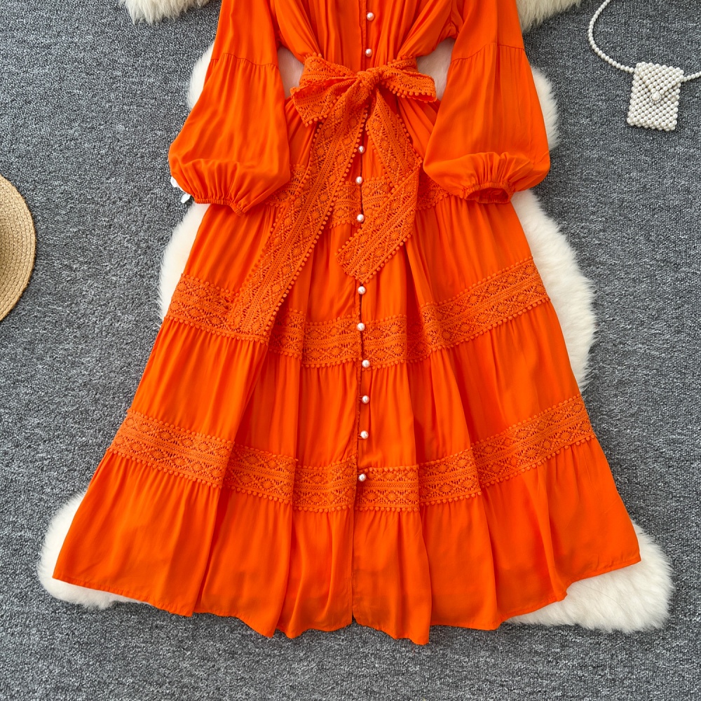 Cstand collar dress court style long dress for women